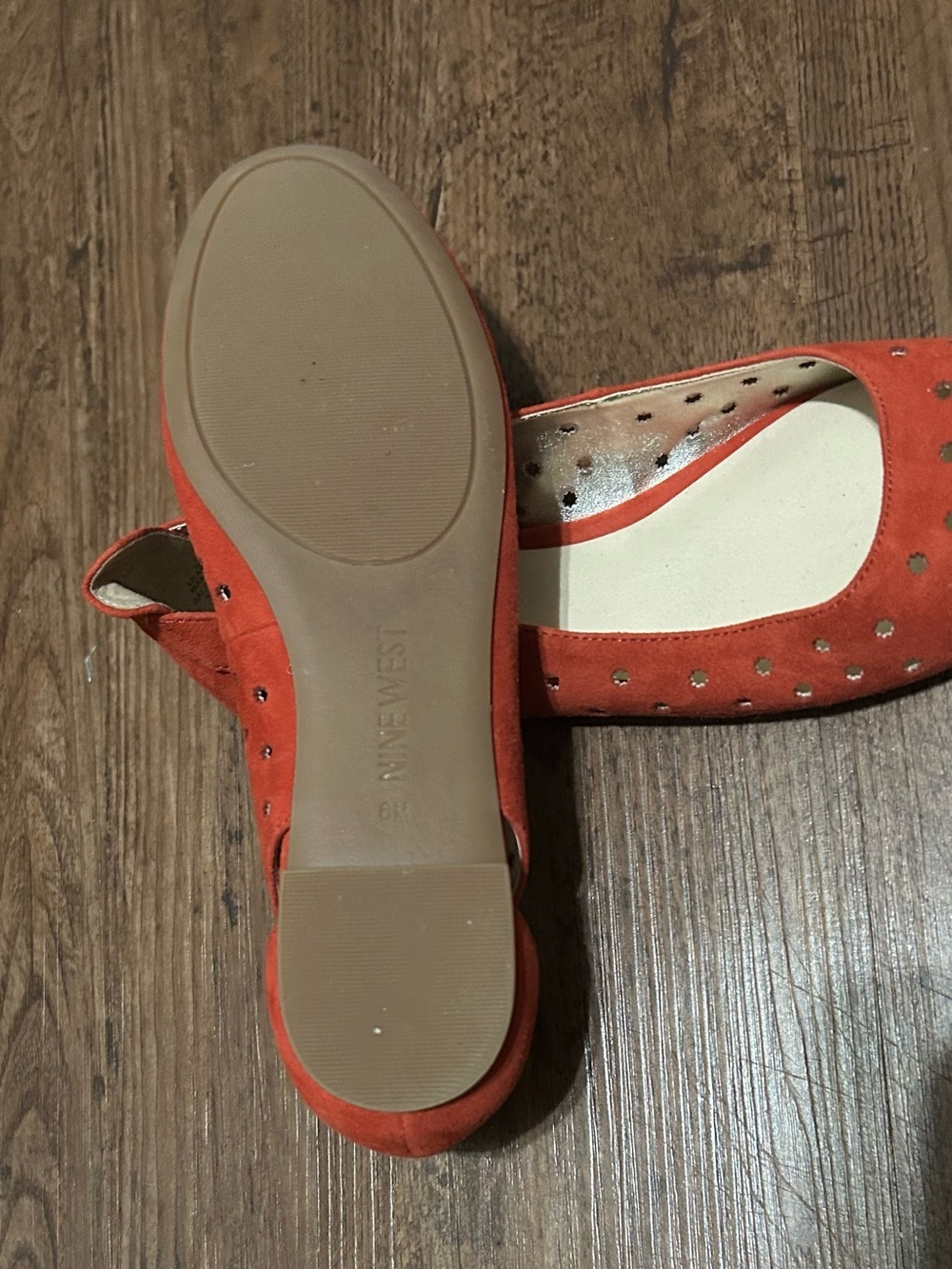 Nine West suede Coral Red Slip-On Flats with Perforated Detail - Picture 5 of 5